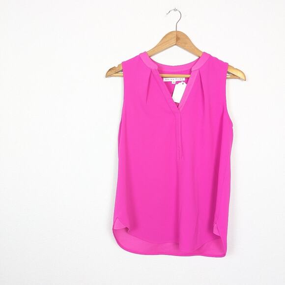 Trina Turk Pink Priya Crepe Sleeveless Split Neck Top Size S - Picture 3 of 7